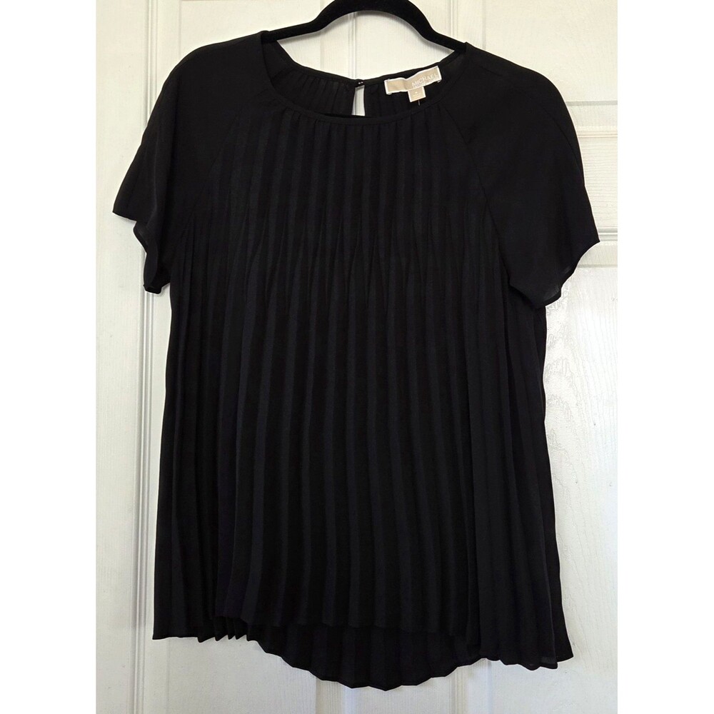 MICHAEL MICHAEL KORS Black Short Sleeve Pleated Top Women's Size 8 NWT